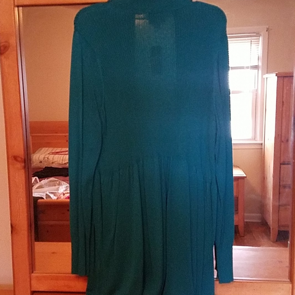 Long Flattering Turquoise Sweater - Picture 3 of 4